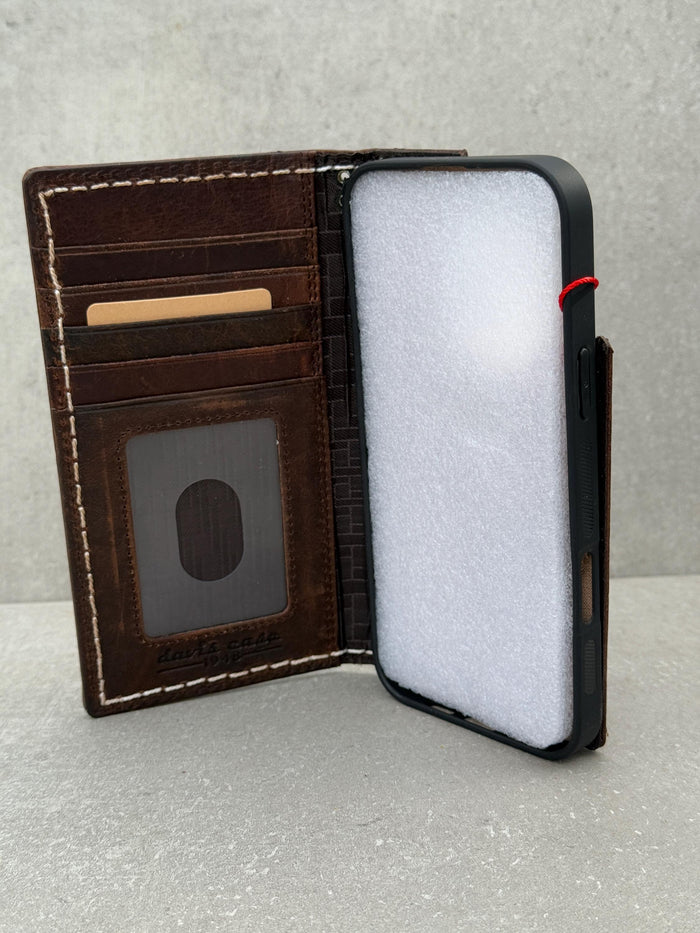 Vintage Leather iPhone Wallet Case: Book Style, Card Slots