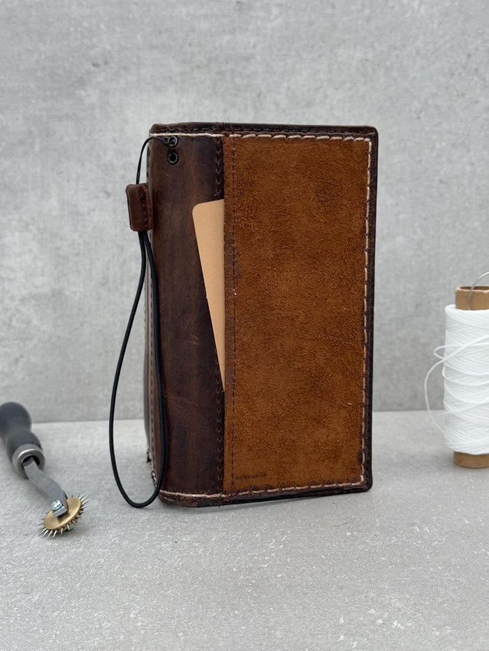 Vintage Leather iPhone Wallet Case: Book Style, Card Slots
