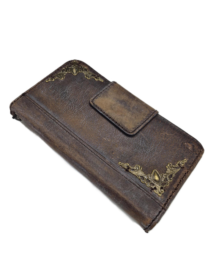 Vintage Leather iPhone Wallet Case: Book Style, Card Slots