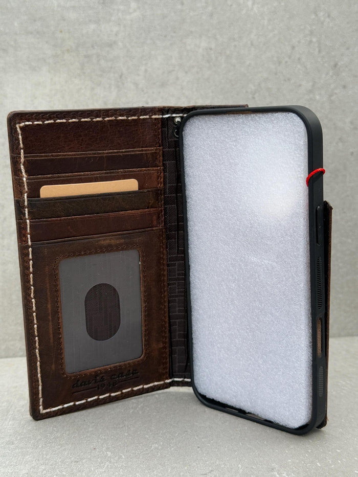 Vintage Leather iPhone Wallet Case: Book Style, Card Slots