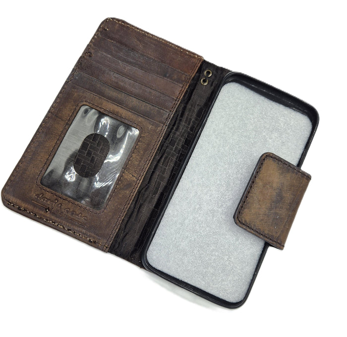 Vintage Leather iPhone Wallet Case: Book Style, Card Slots