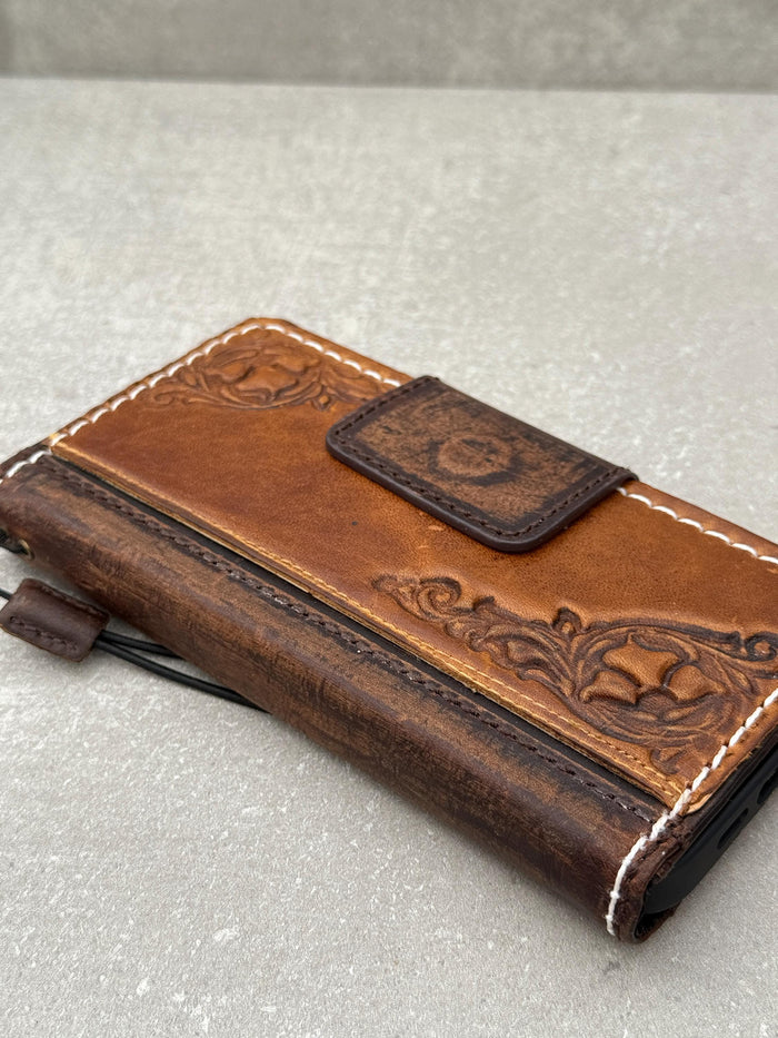 Vintage Leather iPhone Wallet Case: Book Style Cover with Card Slots