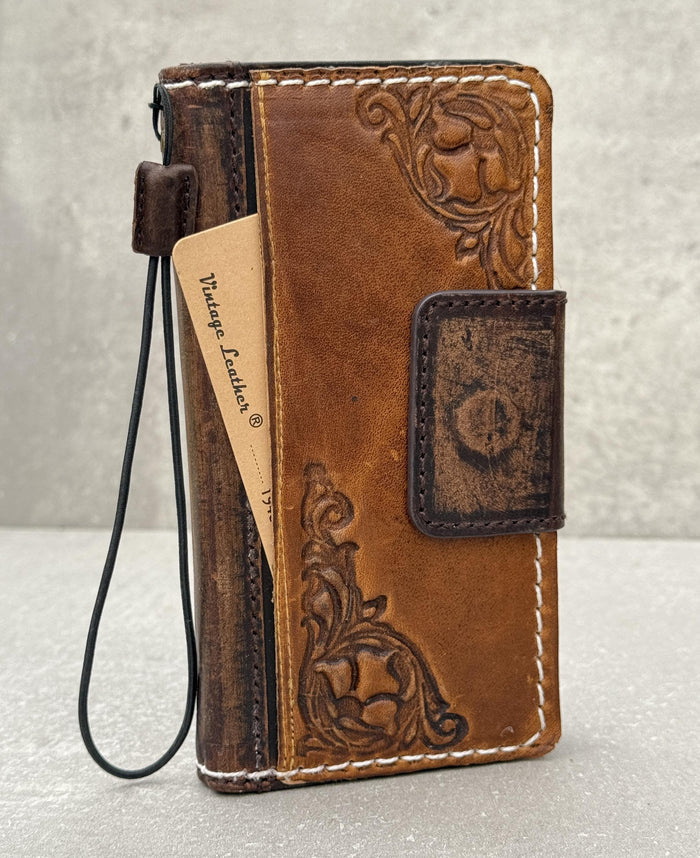 Vintage Leather iPhone Wallet Case: Book Style Cover with Card Slots