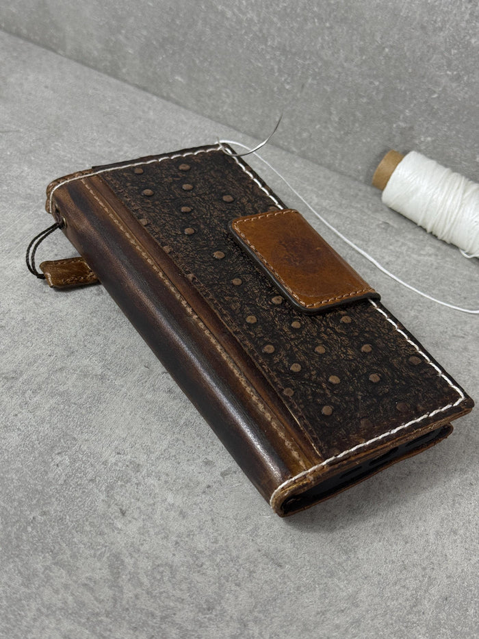 Vintage Leather iPhone Wallet Case: Book Style, Credit Card Slots
