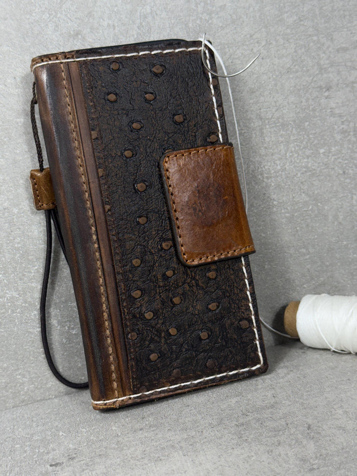 Vintage Leather iPhone Wallet Case: Book Style, Credit Card Slots