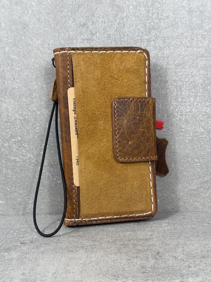 Vintage Leather iPhone Wallet Case: Book Style, Credit Card Slots