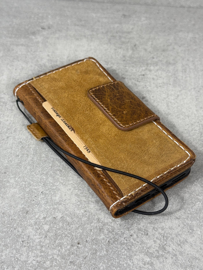 Vintage Leather iPhone Wallet Case: Book Style, Credit Card Slots