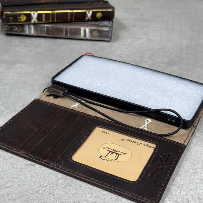 Vintage Leather iPhone Wallet Case: Book Style, Credit Card Slots