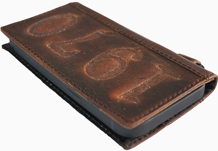 Vintage Leather iPhone Wallet Case: Custom Stamped Book Cover