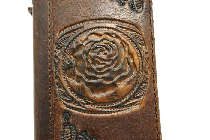 Vintage Leather iPhone Wallet Case: Floral Art, Card Slots