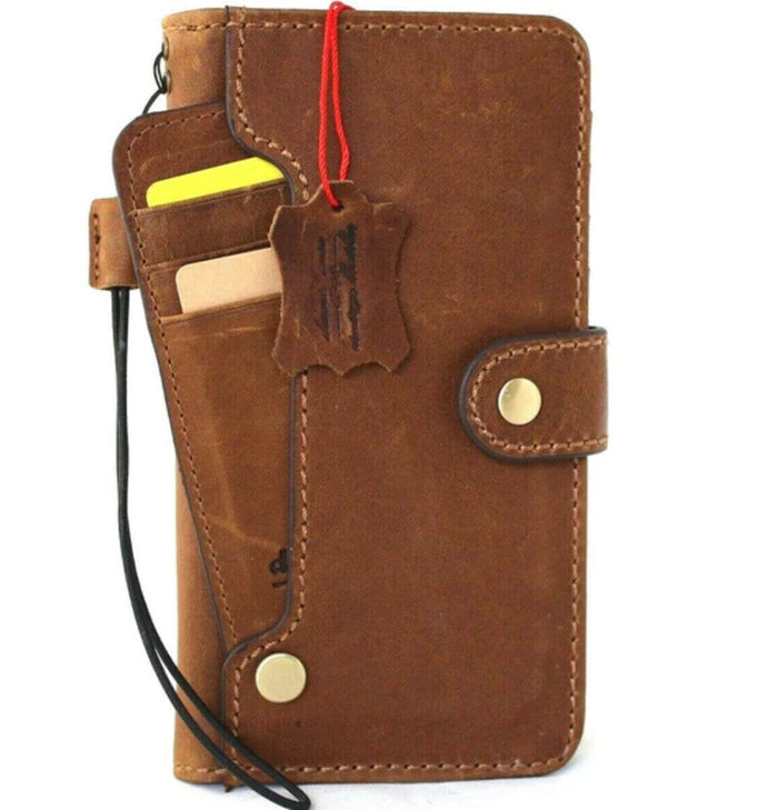 Vintage Leather iPhone Wallet Case: Handmade Book Cover with Card Slots