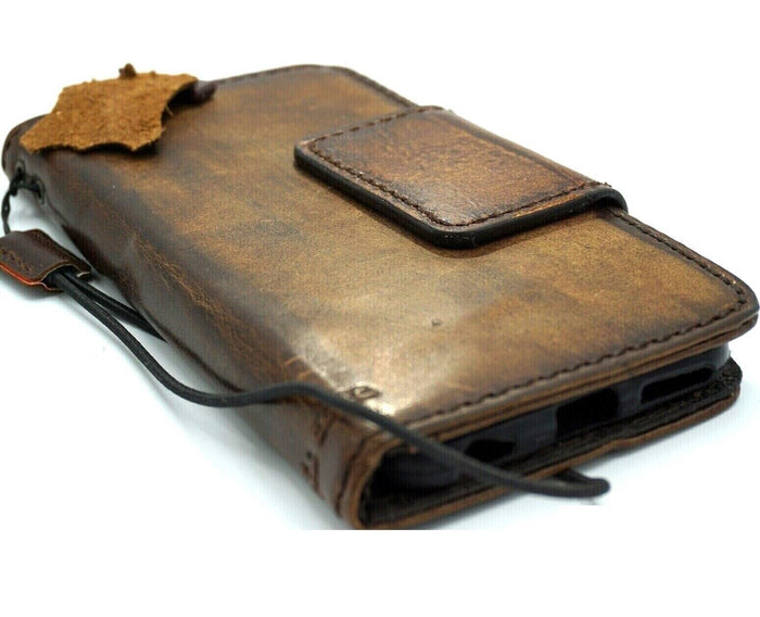 Vintage Leather iPhone Wallet Case: Stone Wash, Magnetic Clasp