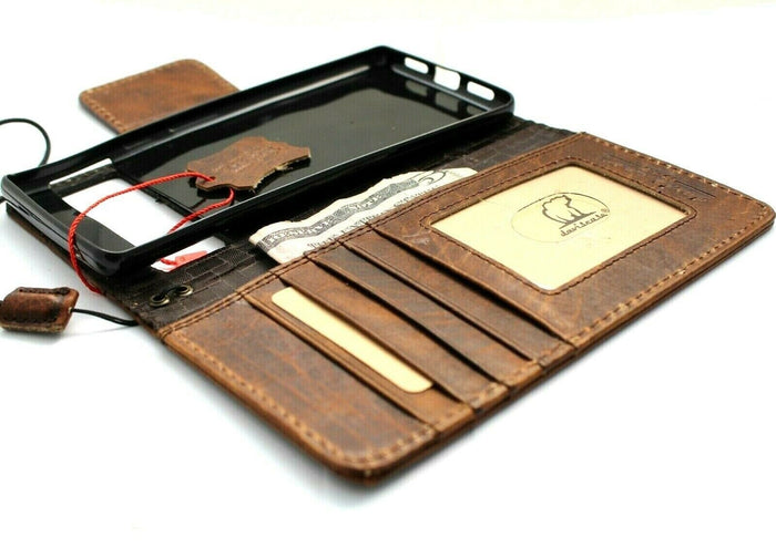 Vintage Leather iPhone Wallet Case: Stone Wash, Magnetic Clasp