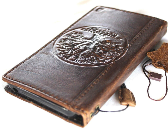 Vintage Leather iPhone Wallet Case: Tree Of Life Embossed Cover