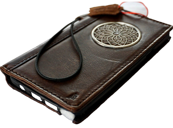 Vintage Leather Pixel Phone Wallet Case: Tree of Life Design
