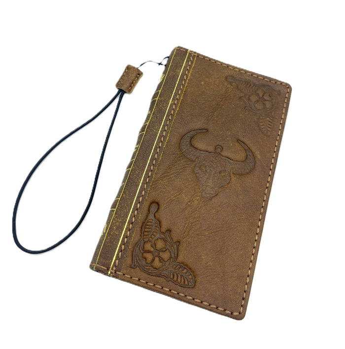 Vintage Leather Wallet Case for Galaxy: Bull Design