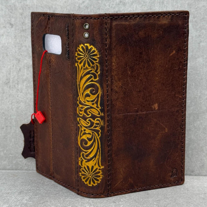 Vintage Leather Wallet Case for Google Pixel: Art Stamping Card Slots