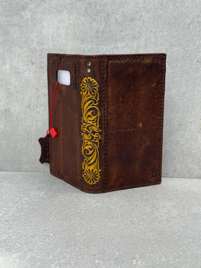 Vintage Leather Wallet Case for Google Pixel: Art Stamping Card Slots