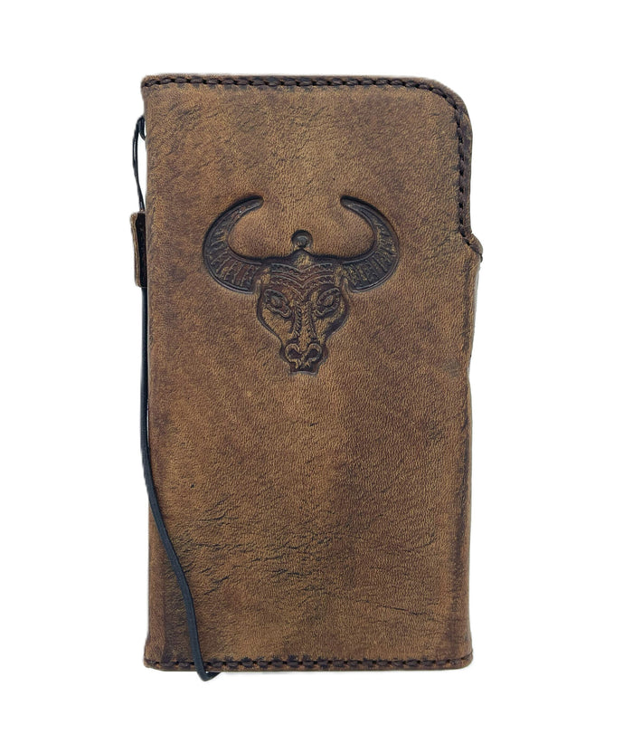 Vintage Leather Wallet Case for Google Pixel with Bull Art