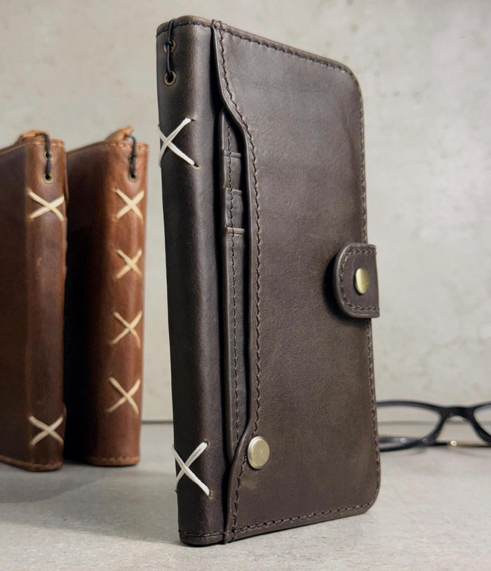 Vintage Leather Wallet Case for iPhone: Book Style, Card Slots