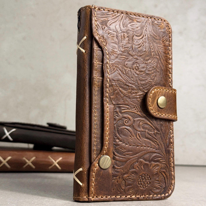 Vintage Leather Wallet Case for iPhone: Book Style, Card Slots