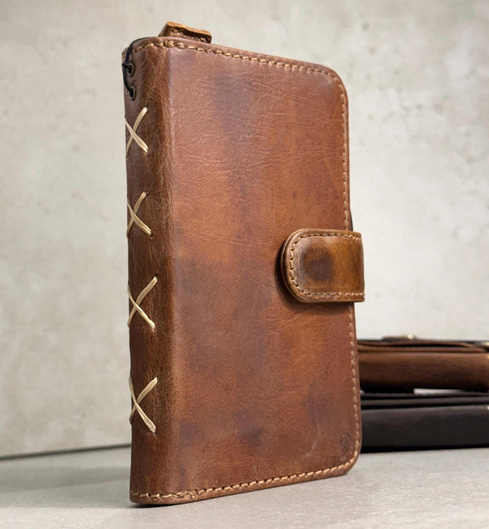 Vintage Leather Wallet Case for iPhone: Book Style, Card Slots