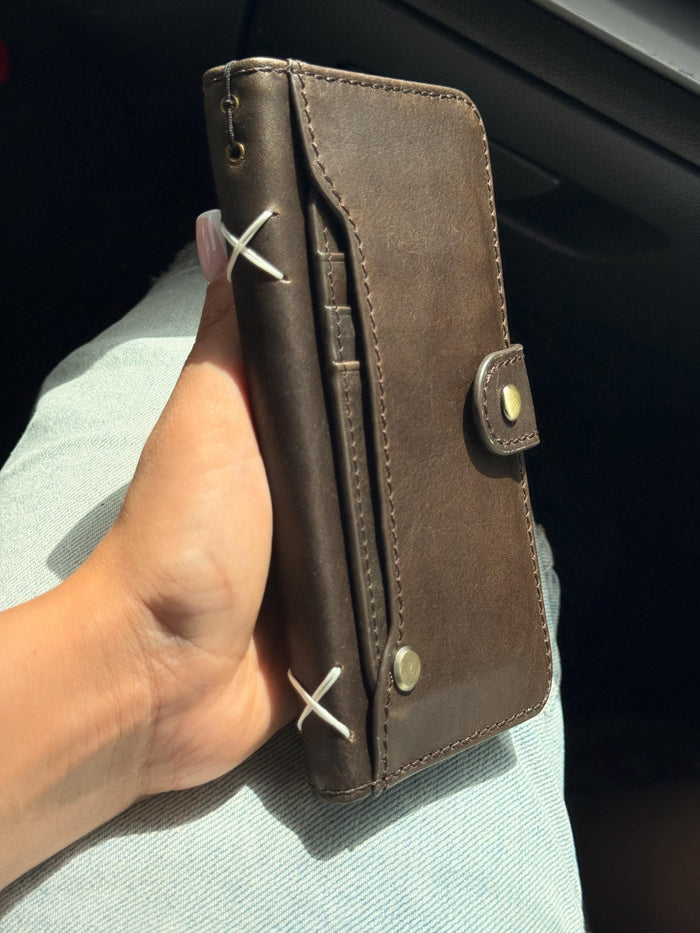 Vintage Leather Wallet Case for iPhone: Book Style, Card Slots
