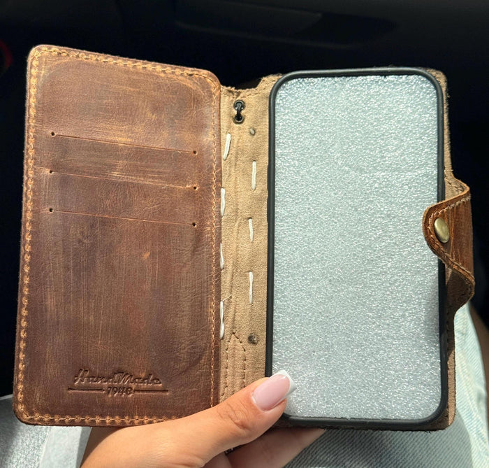 Vintage Leather Wallet Case for iPhone: Book Style, Card Slots