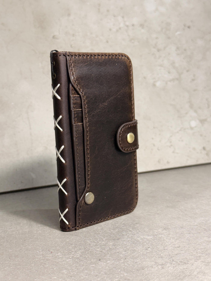 Vintage Leather Wallet Case for iPhone: Book Style, Card Slots