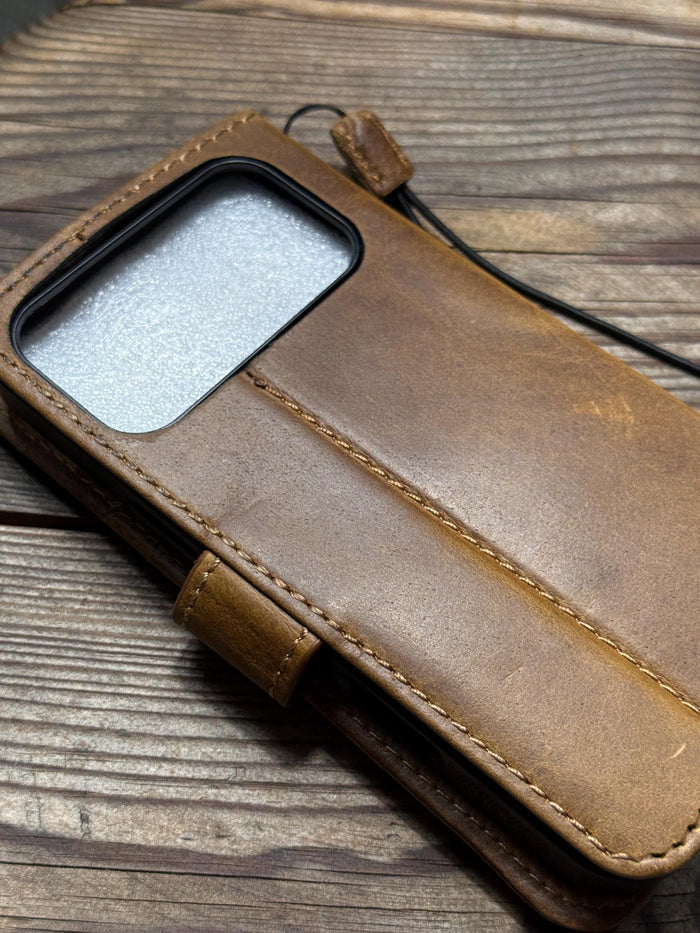 Vintage Leather Wallet Case for iPhone: Book Style, Card Slots