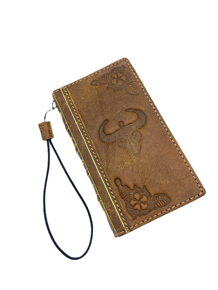 Vintage Stamped Leather iPhone Wallet Case: Book Style Cover