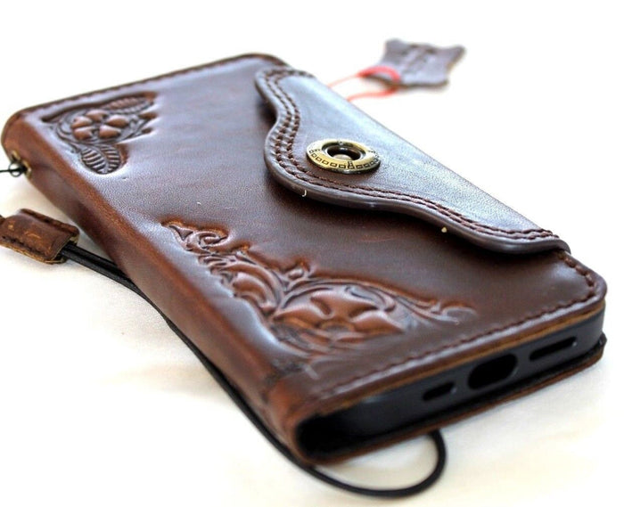 Vintage Style Leather iPhone Wallet Case: Floral Tooled Book Cover