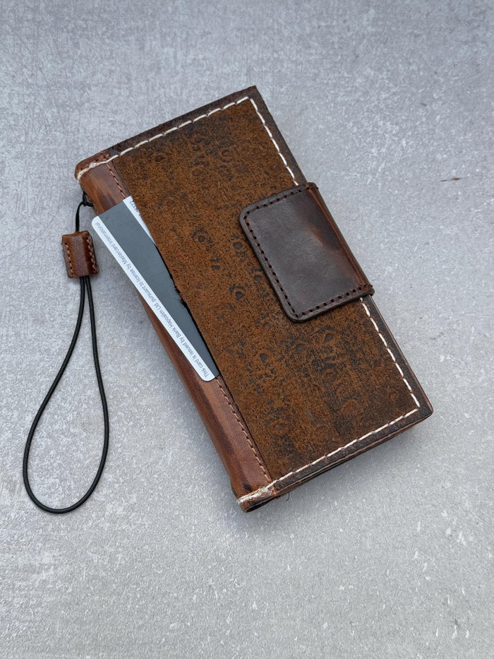 Vintage Style Leather iPhone Wallet Case: Handmade Book Cover with Card Slots