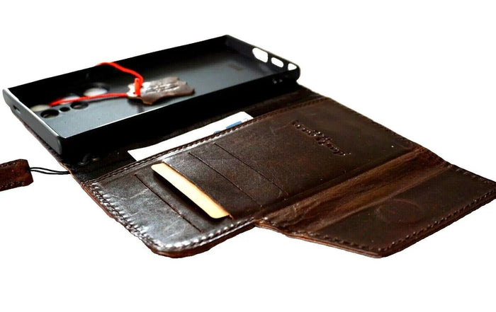 Vintage Style Leather iPhone Wallet Case with Hamsa Design