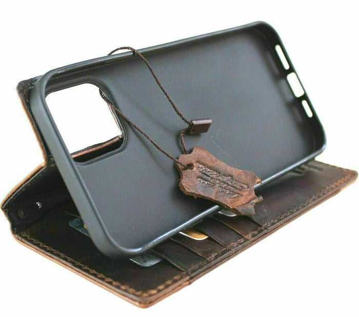 Vintage Tan Leather iPhone Wallet Case: Full Grain Leather, Card Slots