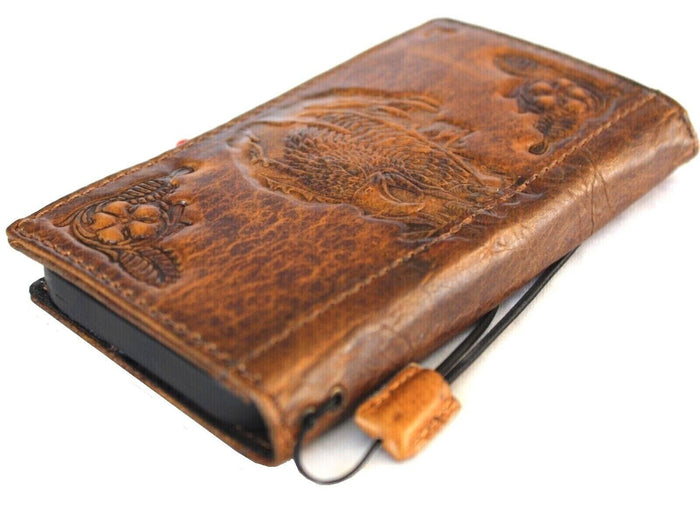 Vintage Tan Leather iPhone Wallet Case: Stamped Eagle Design