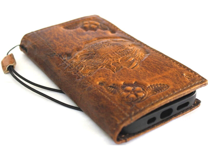 Vintage Tan Leather iPhone Wallet Case: Stamped Eagle Design