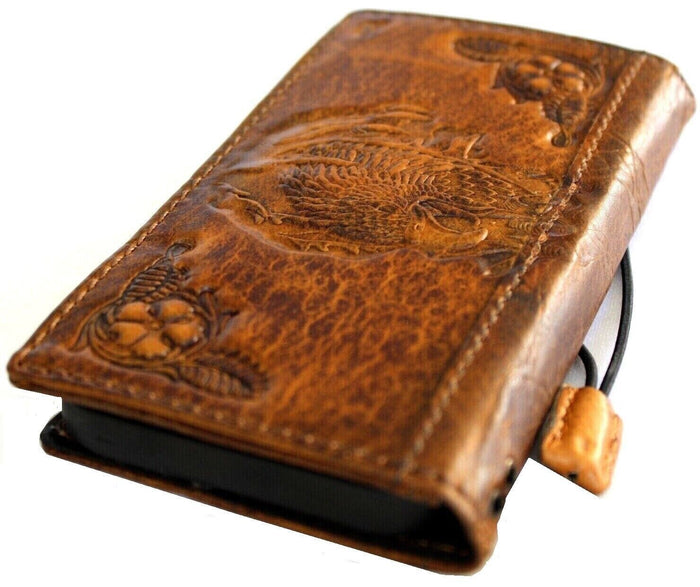Vintage Tan Leather iPhone Wallet Case: Stamped Eagle Design