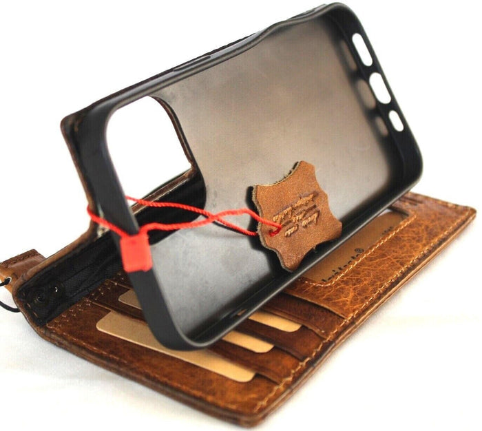 Vintage Tan Leather iPhone Wallet Case: Stamped Eagle Design