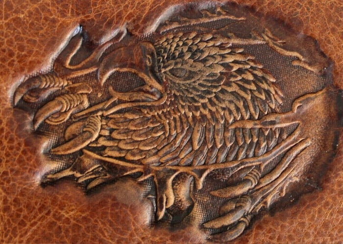 Vintage Tan Leather iPhone Wallet Case: Stamped Eagle Design