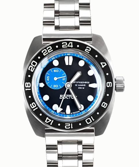 Vostok Amphibia 17034B GMT Watch Batman | Scubadudestore
