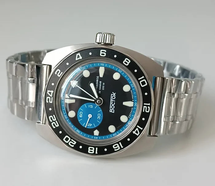 Vostok Amphibia 17034B GMT Watch Batman | Scubadudestore