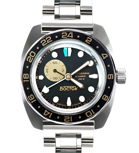 Vostok Amphibia 17098B GMT Watch Batman | Scubadudestore