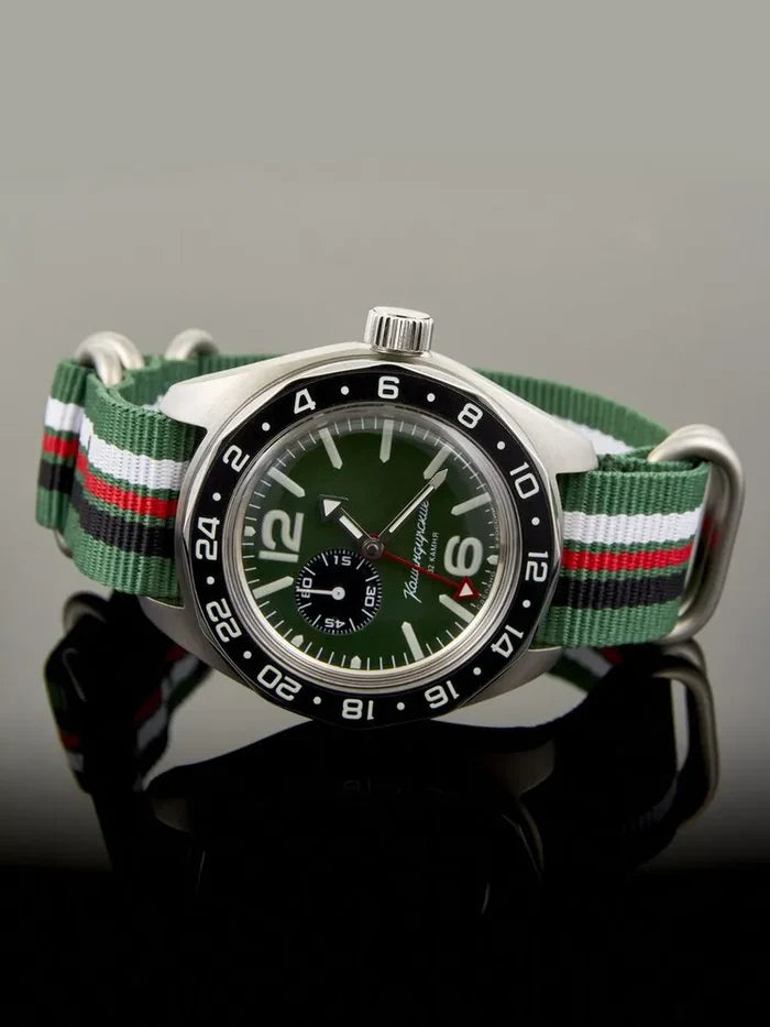 Vostok Komandirskie 03097A GMT Watch Russian Military Automatic | Scubadudestore