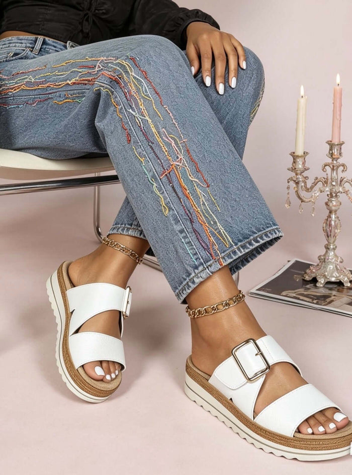 White Double Strap Platform Sandal