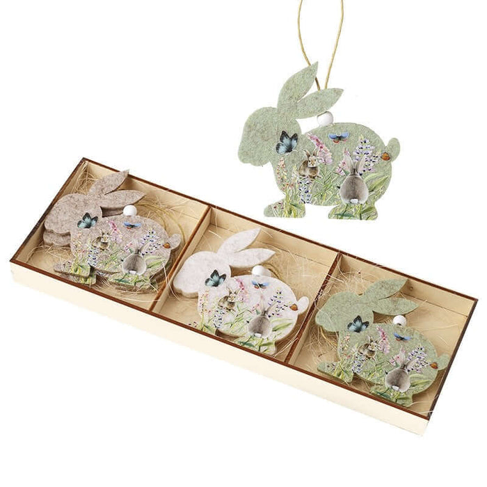 Wooden Rabbit Easter Decorations - Set of 6