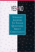 Book cover of 'Yes or No: Straight Answers to Tough Questions About Christianity' by Peter Kreeft with a black and white background.