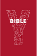 Red Bible cover with white text and symbols