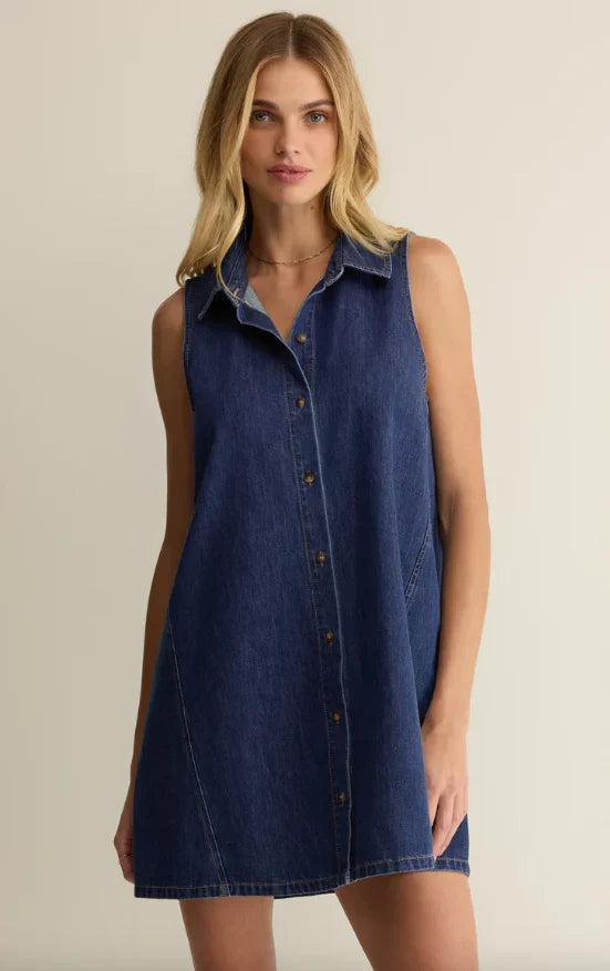 Z Supply New Day Denim Mini Dress - Deep Water