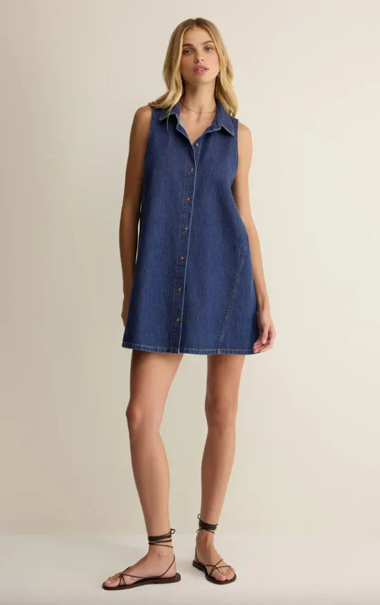 Z Supply New Day Denim Mini Dress - Deep Water